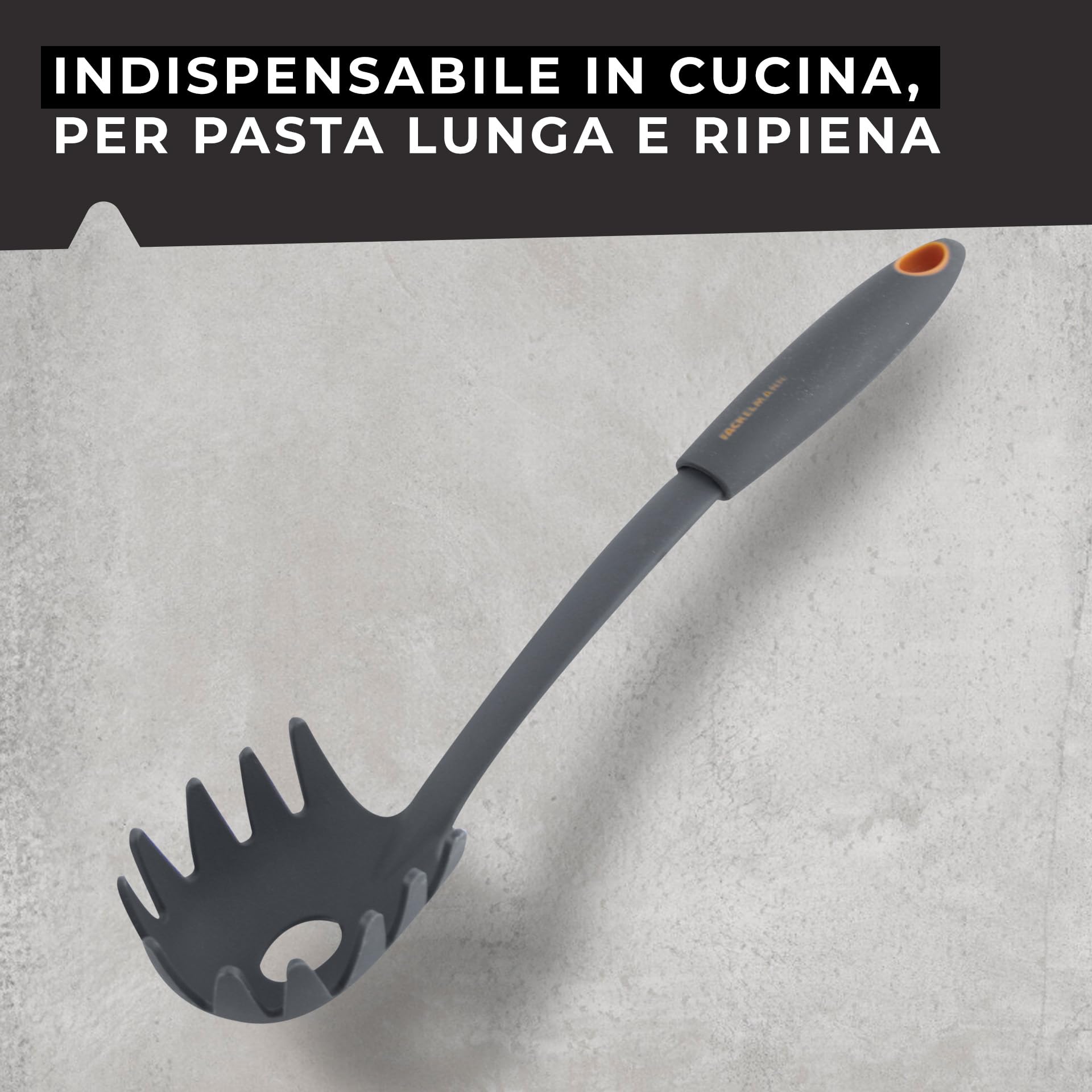 Fackelmann Linea Cucchiaio Servispaghetti Nylon Manico Soft Touch Arancio Nero 1 Pezzo