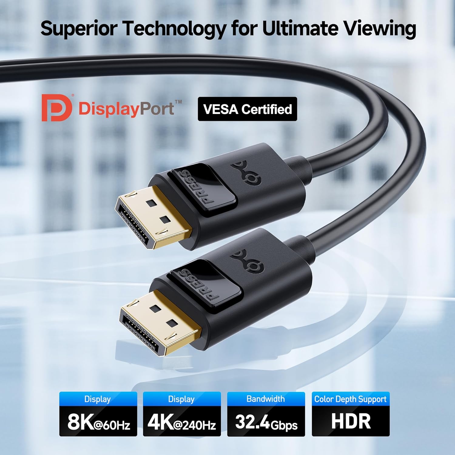 [VESA Certified] Cable Matters 1.8 m DisplayPort Cable 1.4, Support 8K 60Hz, 4K 144Hz (DisplayPort 1.4 Cable) with FreeSync, G-SYNC and HDR for Gaming Monitor, PC, RTX 3080/3090, RX 6800/6900 and More