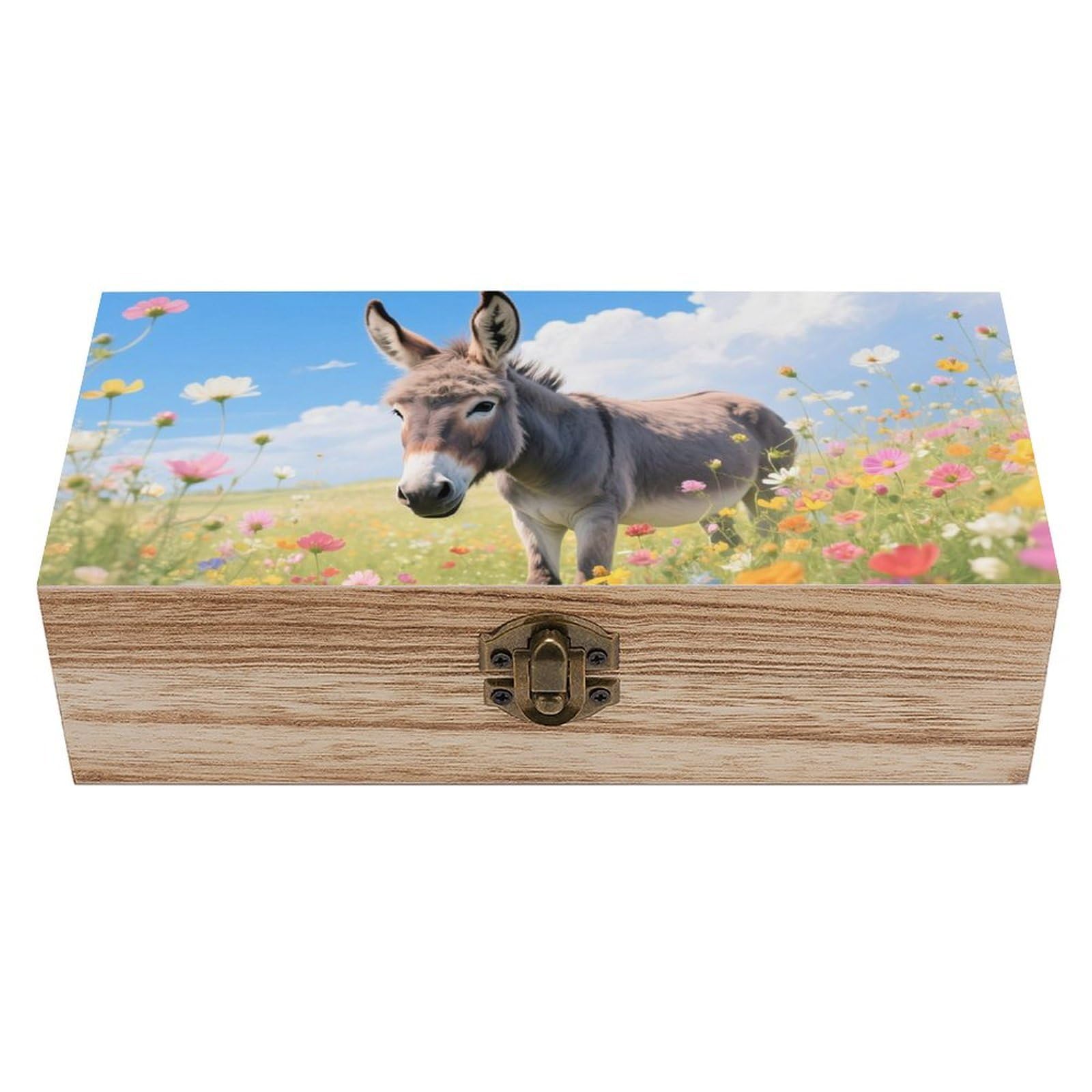 asbwuo Donkey And Flower Wooden Keepsake Box Storage Boxes with Hinged Lid