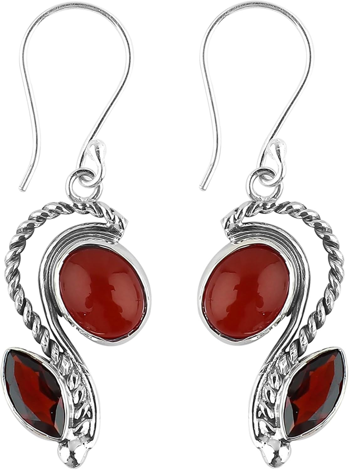 Natural Carnelian & Garnet Gemstone Earrings, 925 Sterling Silver Dangling Earrings, Handmade Jewelry, Designer Fashion Jewelry, Birthday Mother's Day Gift for Women
