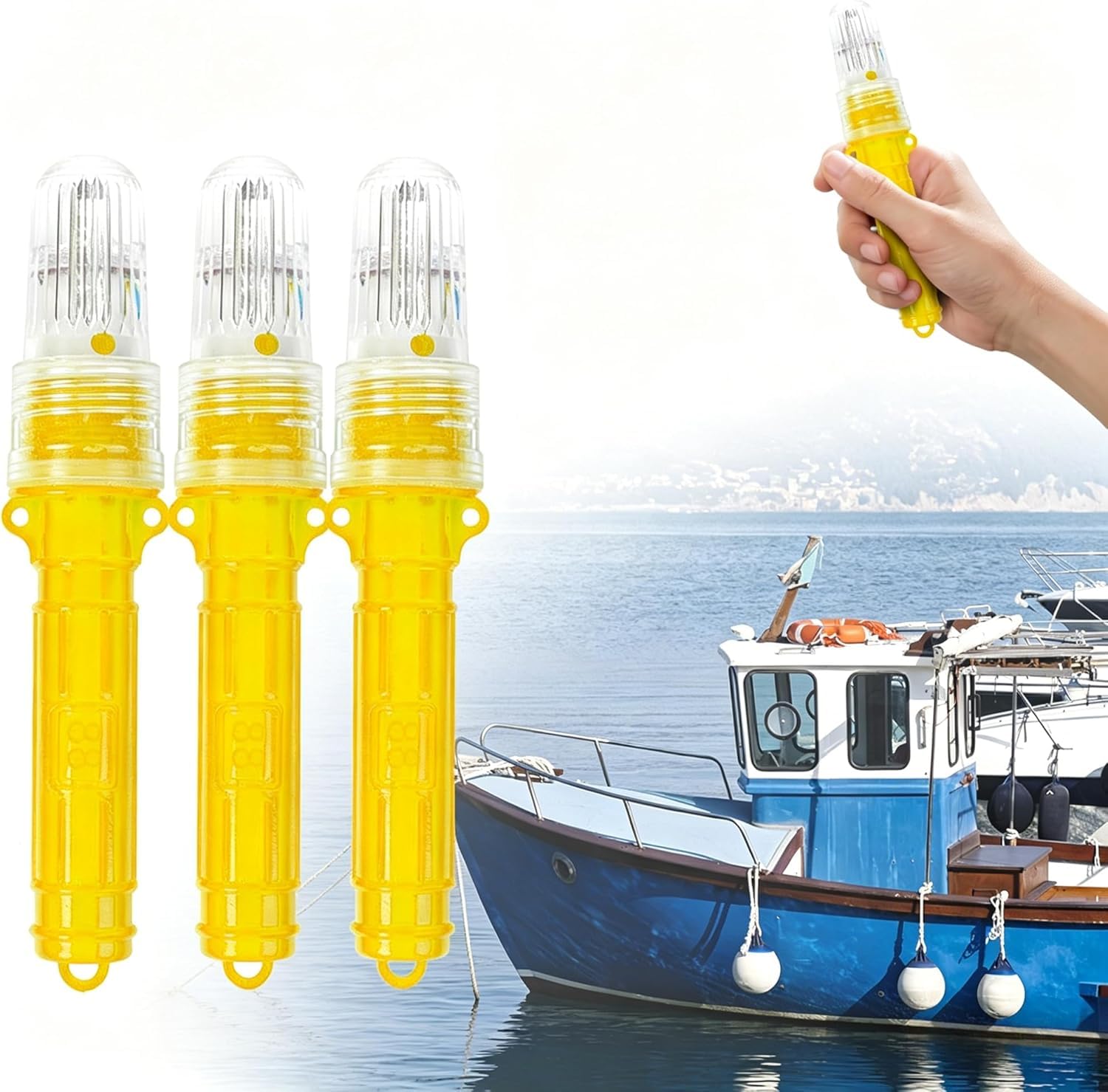 3 PCS Boat Flares, Marine Flares LED Light Waterproof Emergency Signals for Fishing Nets Buoys Boats, Electronic Marine Signal Lights for Night Boating Life Rafts Offshore (C, 3pcs)