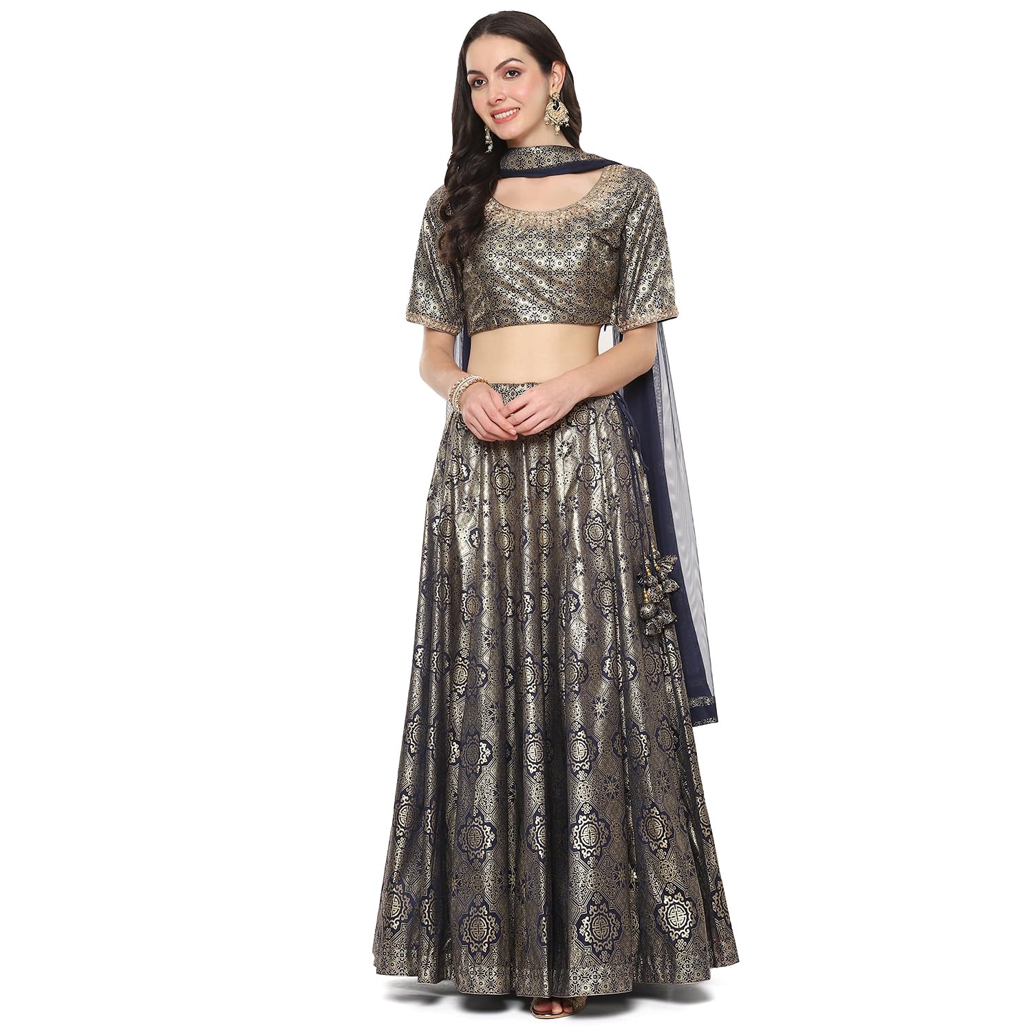 BIBA Women Polyester Straight Printed Lehenga Set