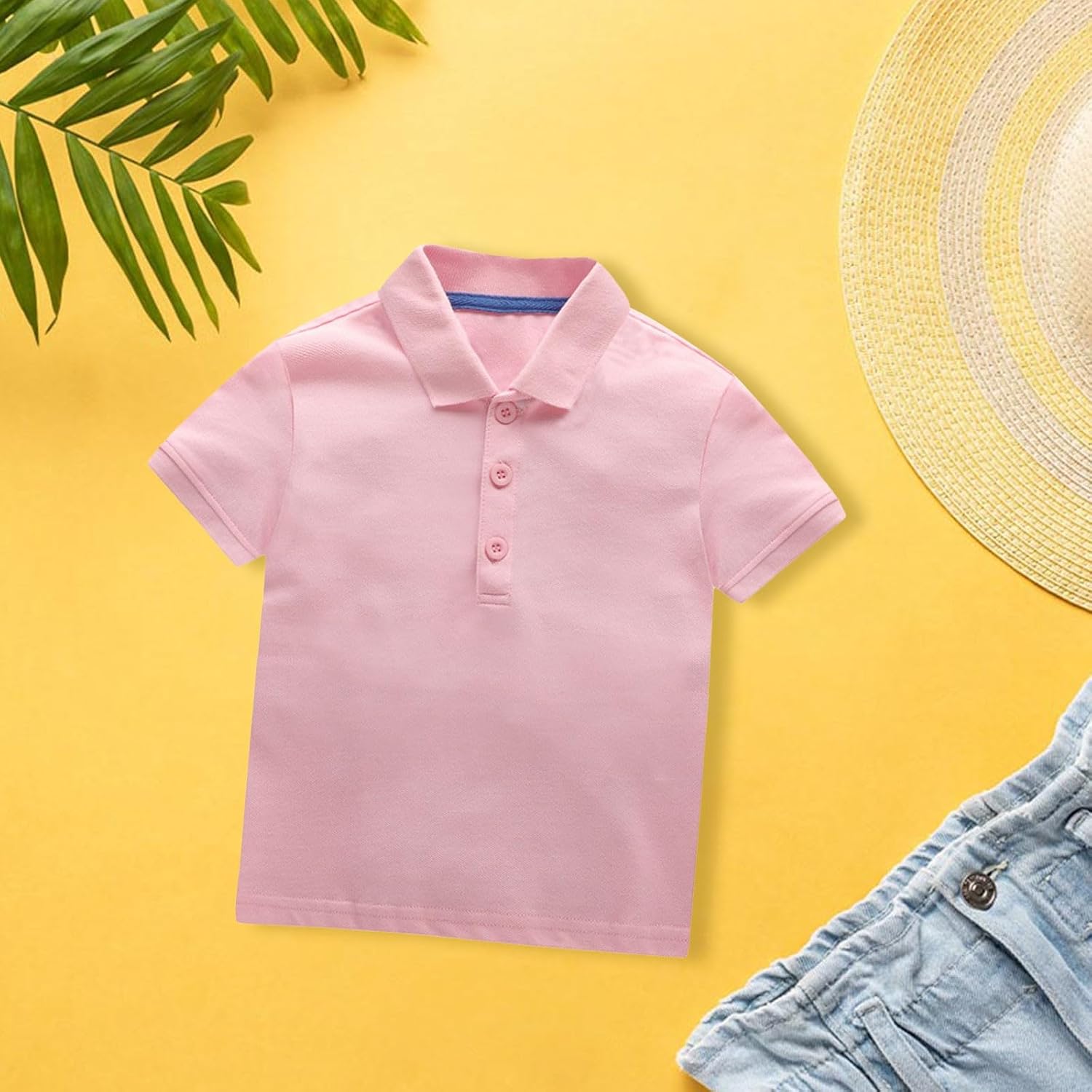 Boys Girls Short Sleeve Shirt Lapel Polo Casual Tops Button Down Solid Soft Loose Light Breathable Basic T Shirts Kids