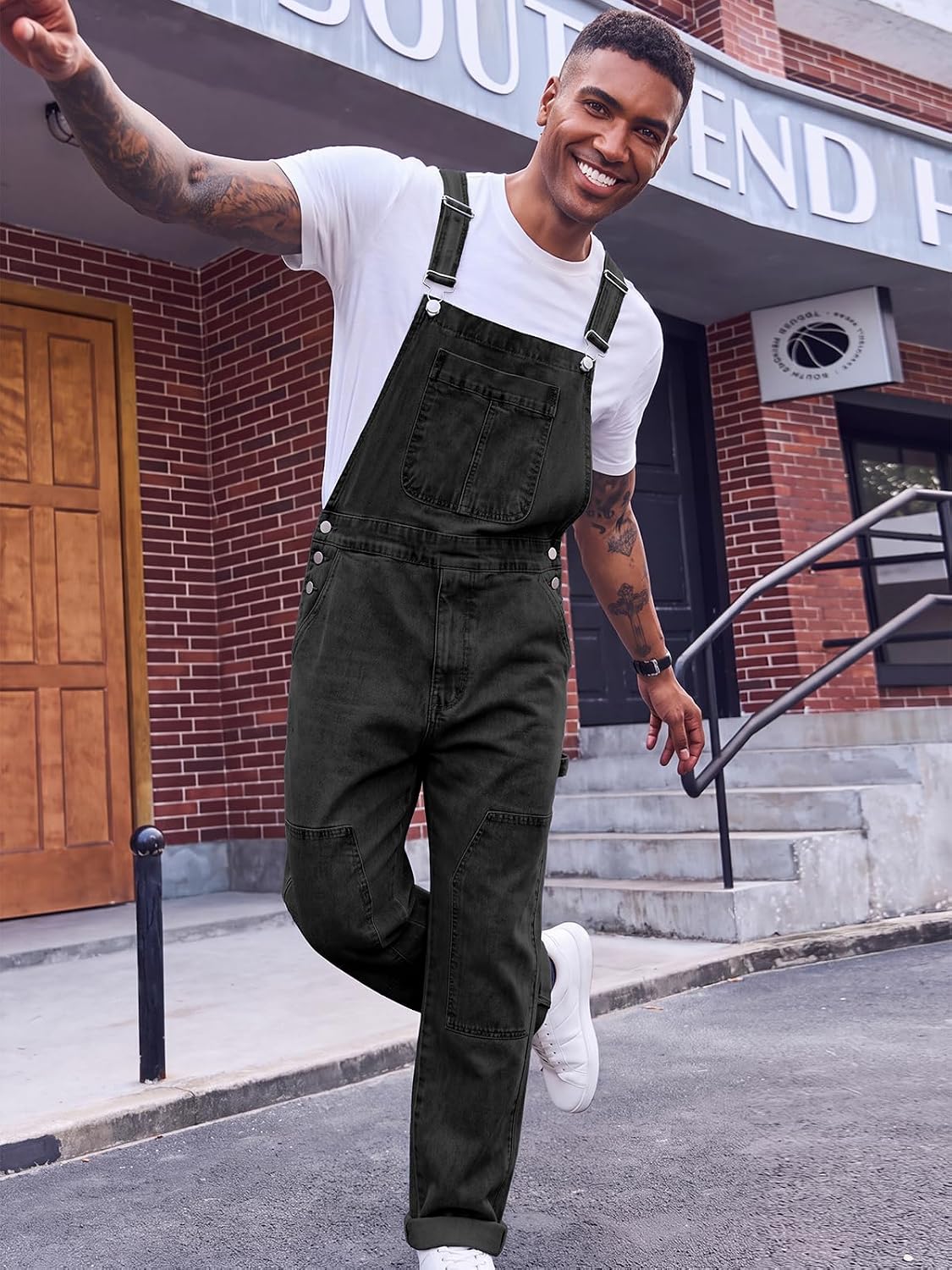 Runcati Mens Denim Bib Overall Jean Casual Coveralls Work Hippie Jumpsuit
