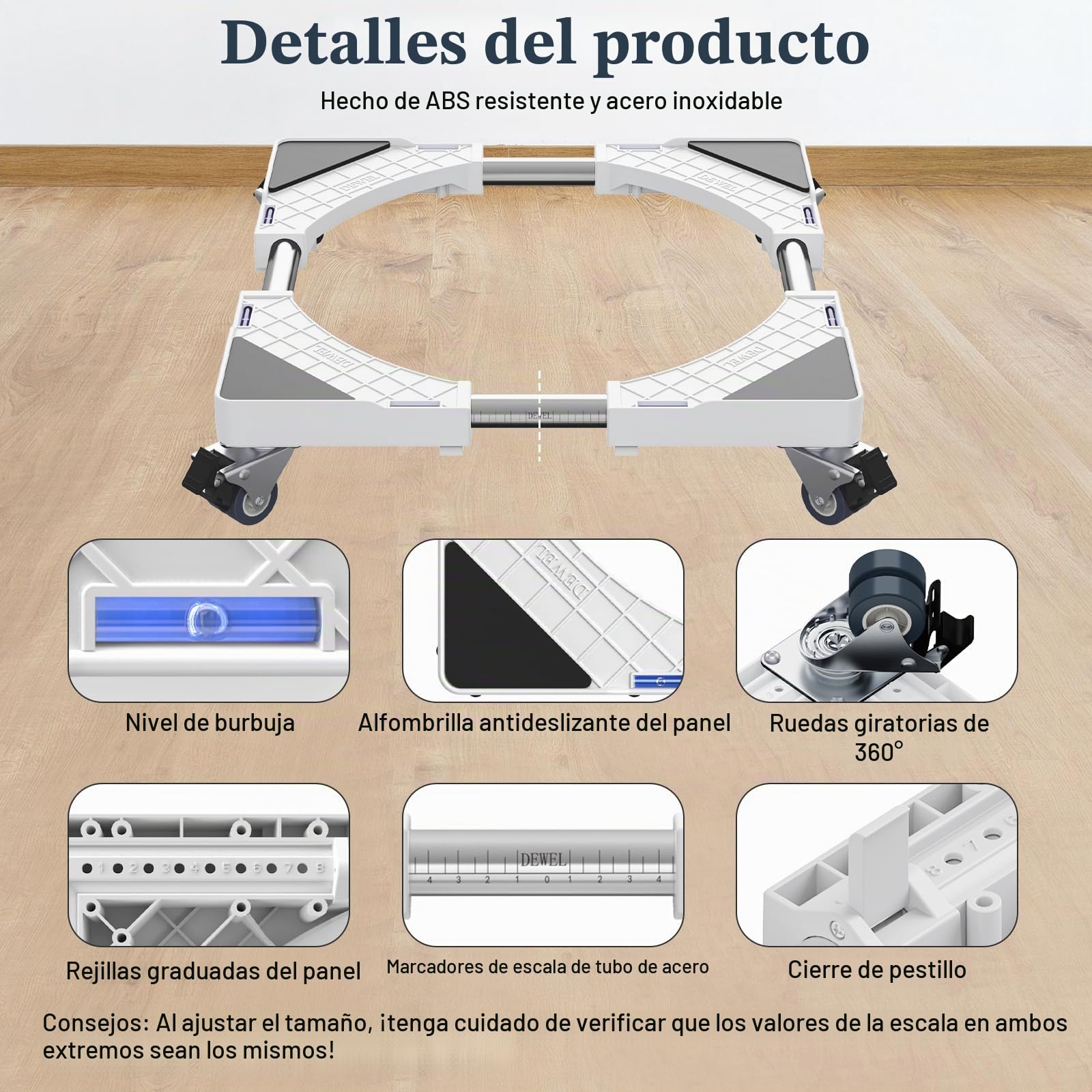 DEWEL Base con 4 Ruedas con Bloqueo para Frigorífico, Lavavajillas, Electrodomésticos ajustable 45cm-65cm Soporte Lavadora Carga 200 kg（Blanco）