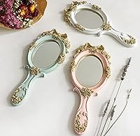 Vista 6 de Nerien Espejo de Mano de Tocador Espejo de Maquillaje de Viaje Princesa Espejo Cosmético de Metal Portátil Ovalado con Rosas en Relieve Espejos