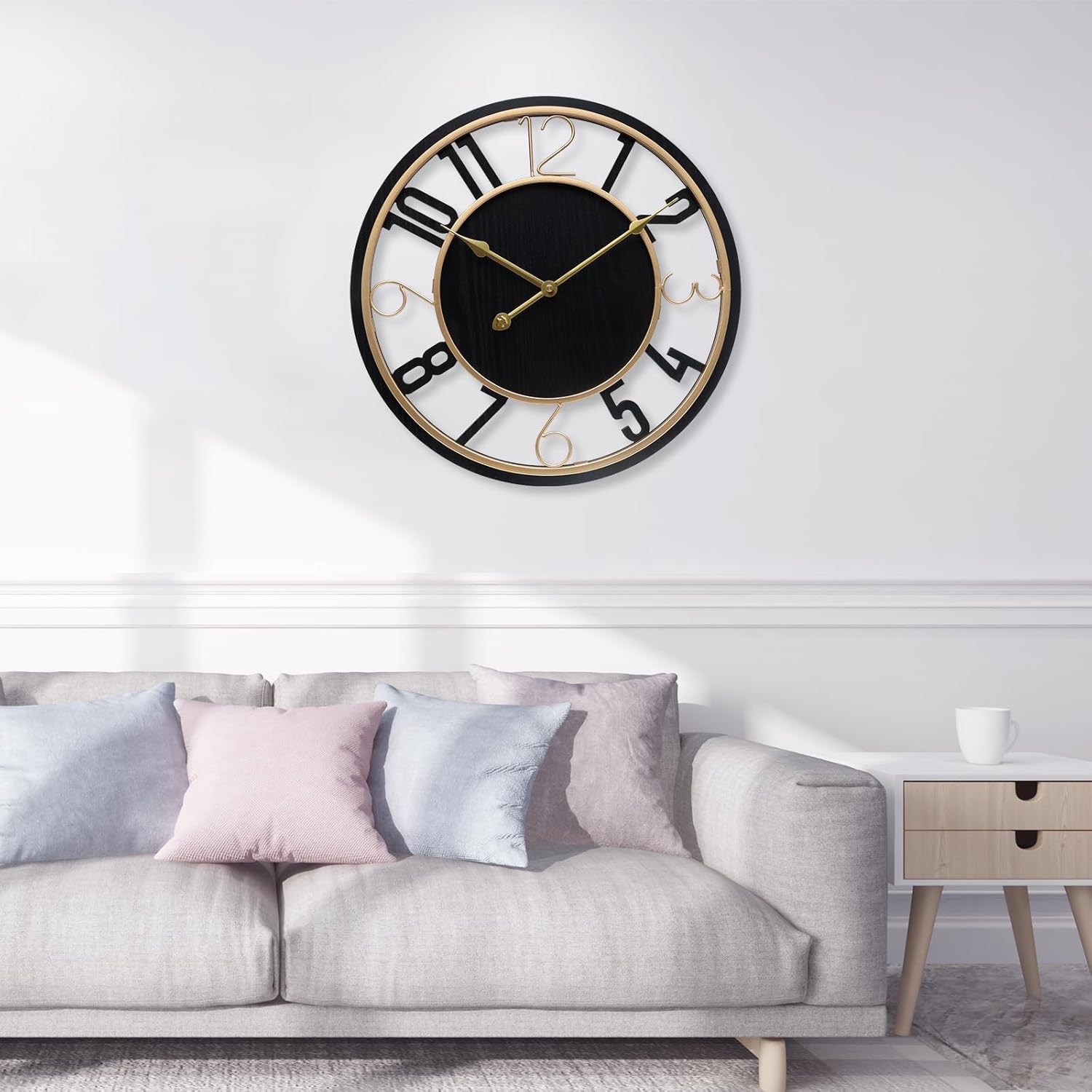 Large Wall Clock 16 Inch Black Arabic Numerals Wooden Clock Battery Operated Silent Non-Ticking Decor Clock Modern Round Oversize Wall Clocks for Home, Hotel, Office, Bedroom (Black, 16inch) 16inch Black