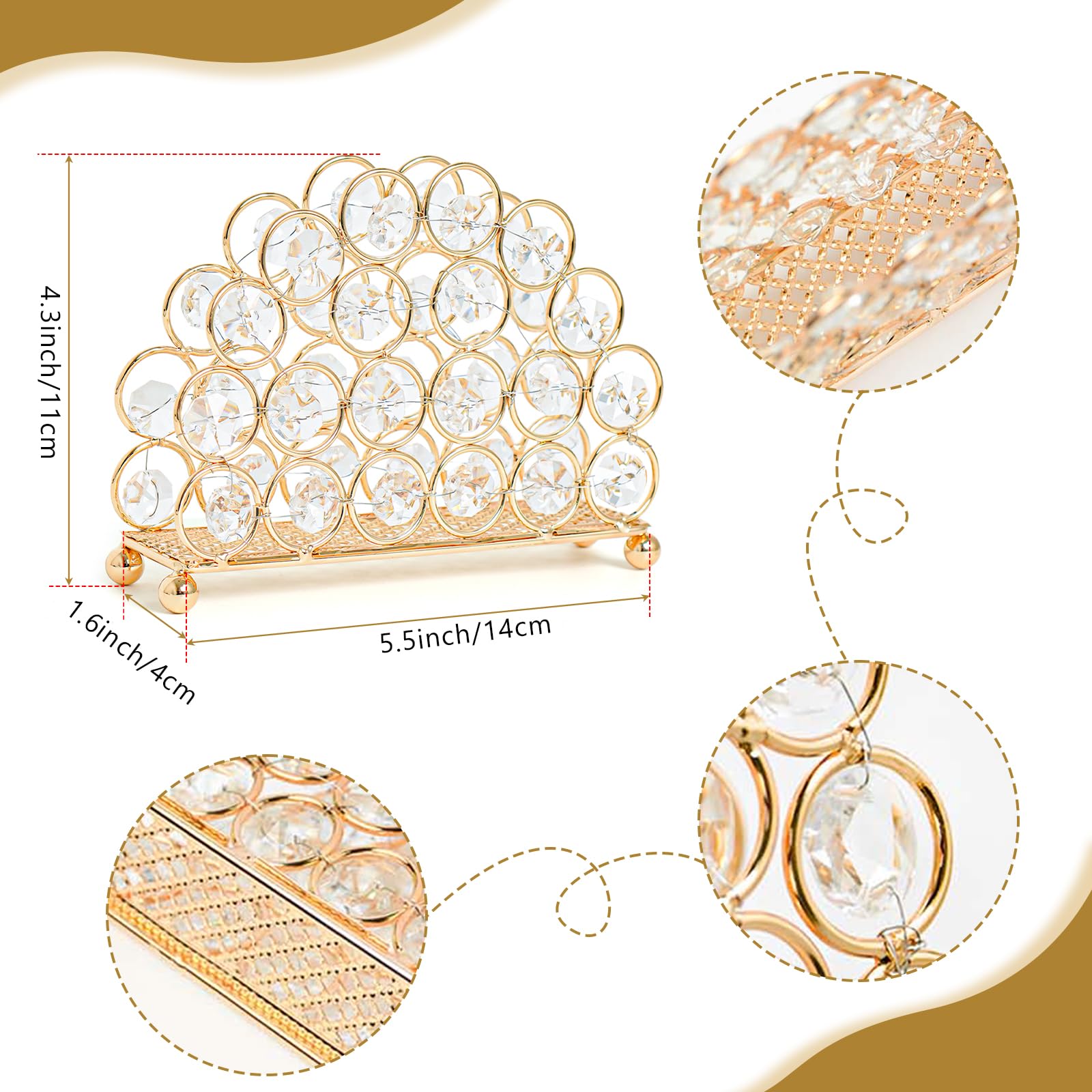 Paquete de 2 servilleteros de cristal dorado, caja de almacenamiento de servilletas, soporte para tarjetas de correo para servilletas de papel, dispensador de pañuelos moderno para cocina, baño, mesa