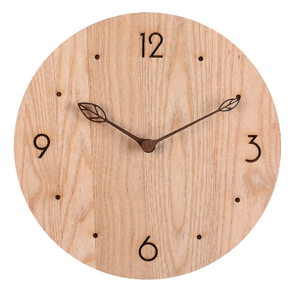 Horloge murale ronde bois massif nordique silencieuse salon chambre taille 2