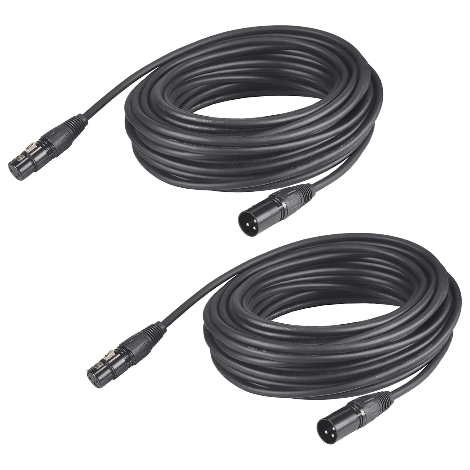 DMX Cable 50ft, 2 Pack 15.24m DMX Cables 3 Pin Signal XLR Male to Female DMX Cable Wire, with Metal Connectors for Signal Transmission for DJ Lighting Equipment and Stage Lighting
