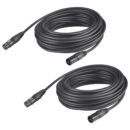 Cable DMX de 50 pies, paquete de 2 cables DMX de 50.0 ft, 3 pines de señal XLR macho a hembra, cable DMX con conectores metálicos para transmisión