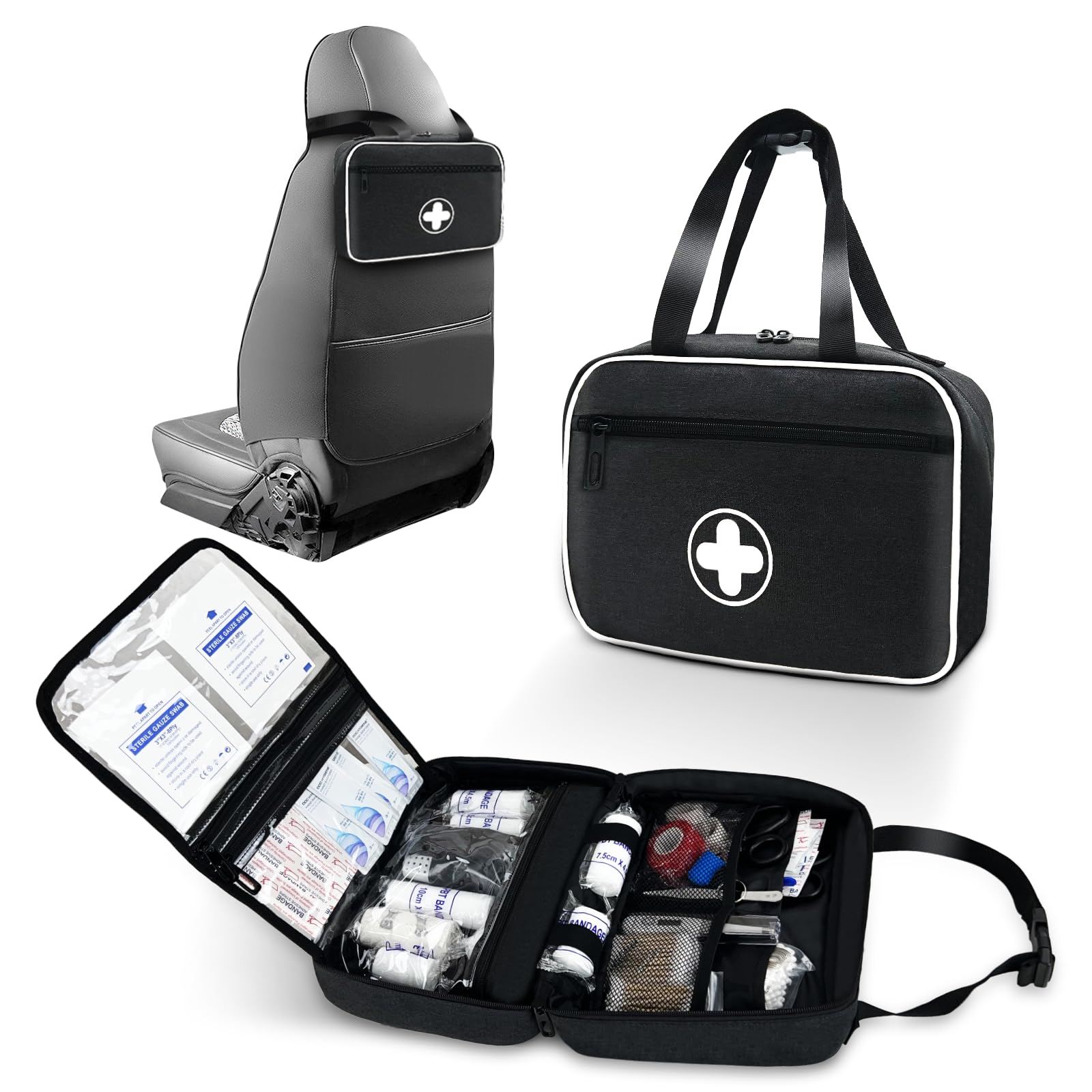 Bolsa de primeros auxilios portátil, kit de trauma de emergencia vacío con tiras reflectantes, organizador médico multicompartimento para viajes, camping, coche, al aire libre y hogar, solo bolsa