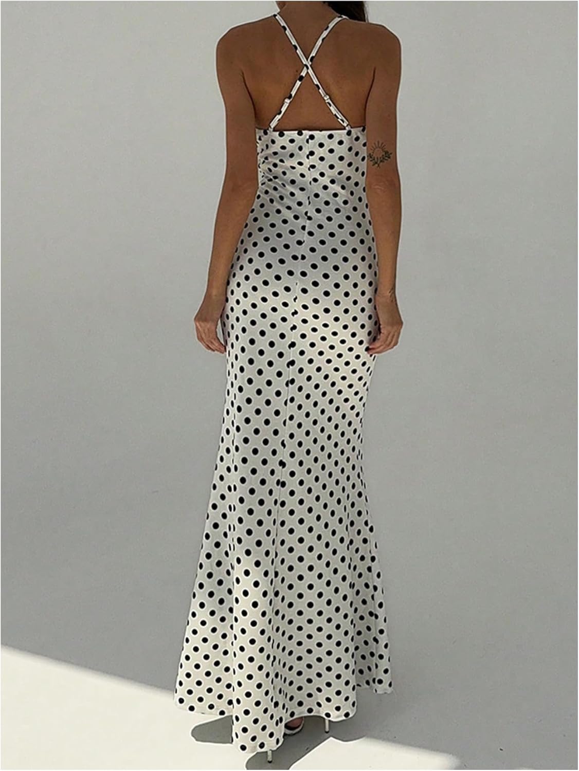 Verdusa Women's 3D Floral Polka Dots Maxi Dress Vintage Criss Cross Fishtail Cami Dresses - Image 2