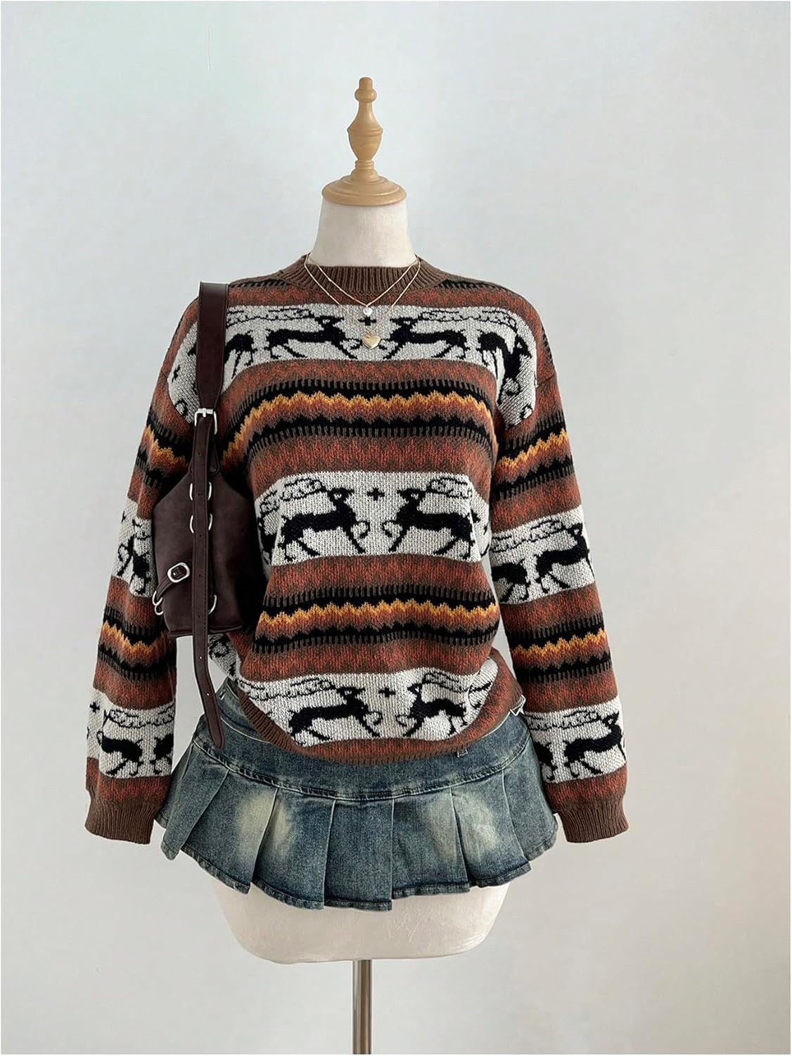 MakeMeChic Women's Striped Sweater Crewneck Long Sleeve Knitted Winter Cute Jumper Tops - Image 6