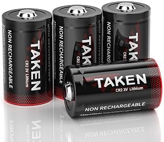 Taken CR2 3v Lithium Battery, 10 Years Shelf Life Non-Rechargeable CR2 Batteries Compatible for Golf Rangefinder, Flashlight, Photo Cameras, Alarm Systems 4 Pack