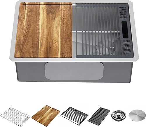 DELTA - Lavaplatos Lorelai de acero inoxidable para estación de trabajo, con tarja individual con borde WorkFlow y kit de 6accesorios para chef,