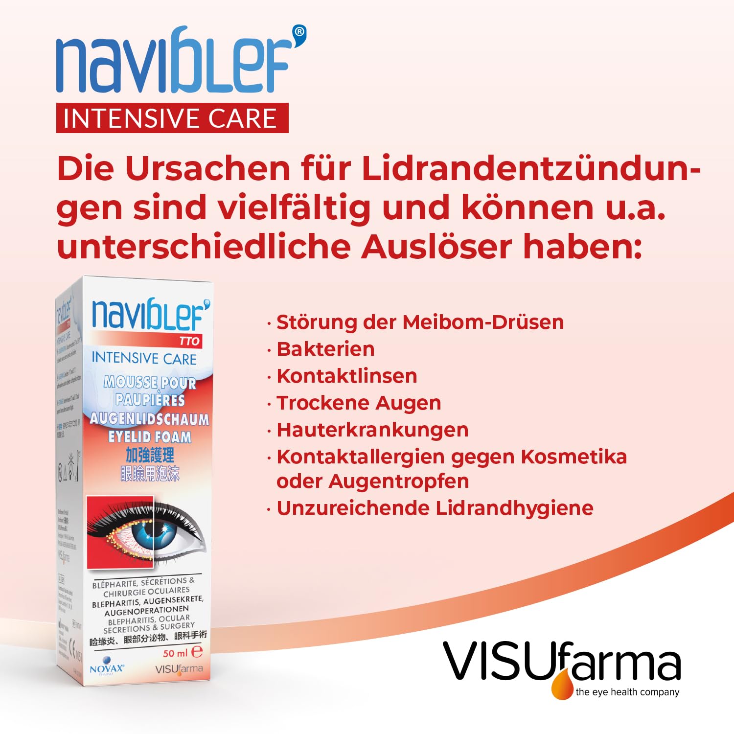 TTO Intensive Care Augenlidschaum – bei Blepharitis | 50 ml | mit Aloe Vera | intensive Hygiene für Augenlider und Wimpern | bei akuter Blepharitis und Demodex | Anwendung für 2 Wochen