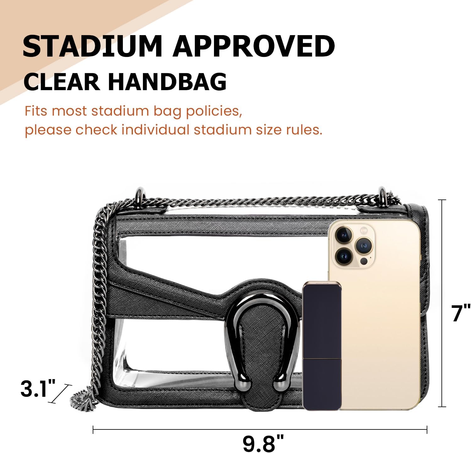 Joryin Women's Stadium Approved Crossbody Bag for Women, Small Clear Bag Shoudler Purse with Chain Strap - Image 6
