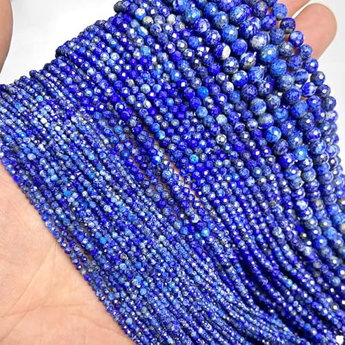 easyhaha Natural Stone Beads DIY Bracelet Earrings Accessories Lapis Lazuli Loose Blue Faceted Small Stone Beads For Jewelry Making (Color : Lapis lazuli, Size : 3MM About 120pcs)