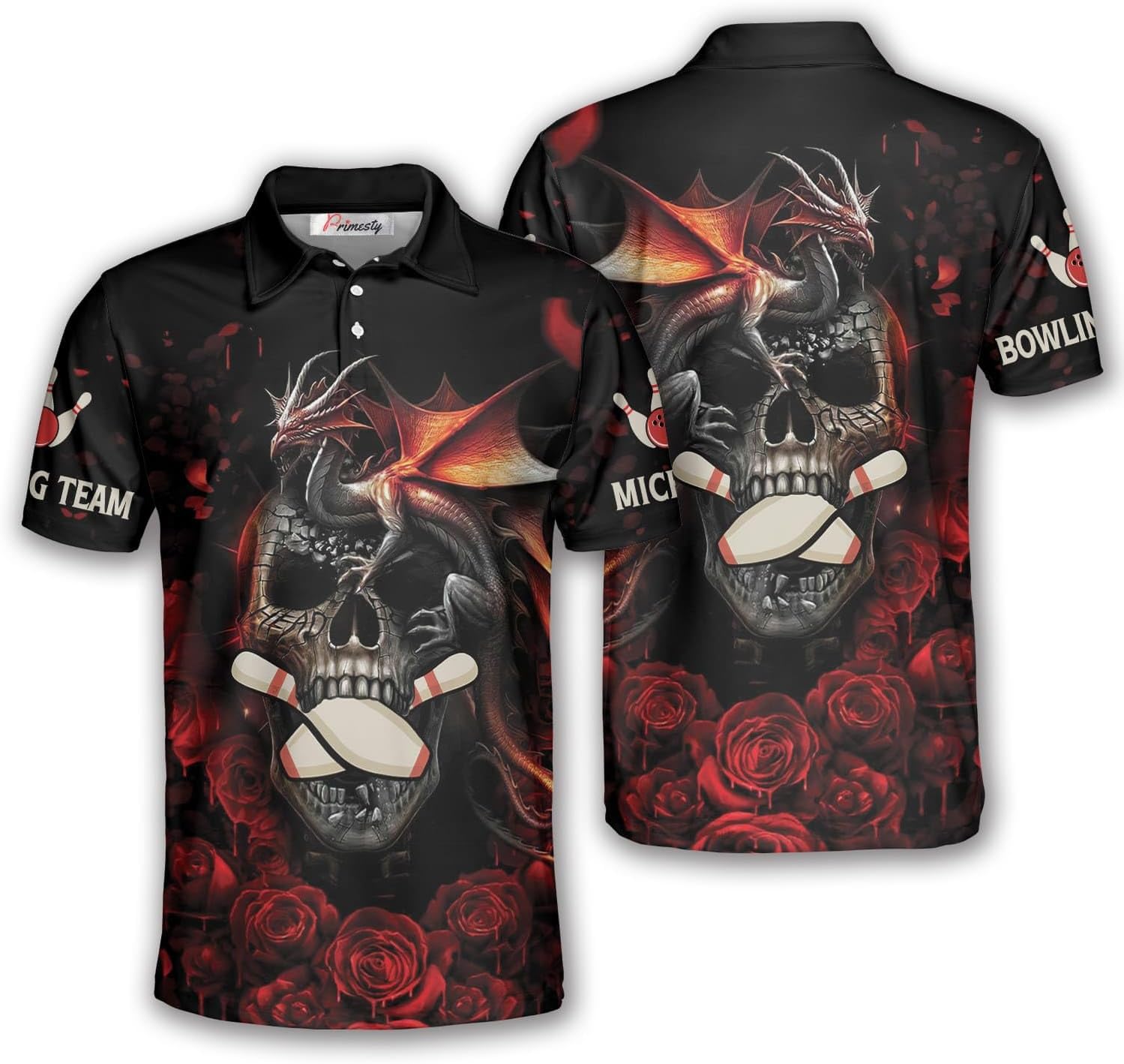PRIMESTY Personalized Bowling Shirts for Men Custom Name and Team Name Bowling Polo Shirts Bowling Jerseys Size S-5XL