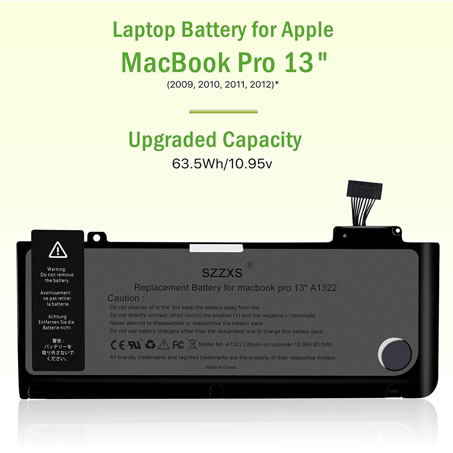 Batteria Per MacBook Pro 13" A1278 A1322 - Sostitutiva 63.5Wh Per Modelli 2009-2012 - Foto 10
