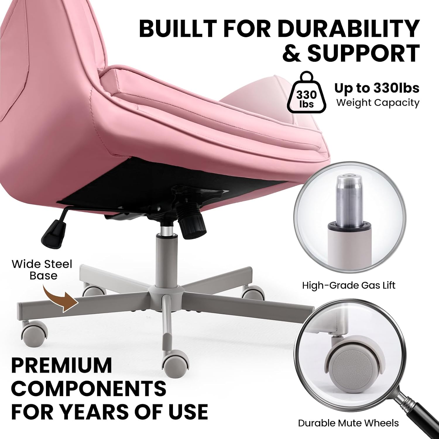 Sepnine Criss Cross Chair with Wheels & Adjustable Arms, Wide PU Leather Vanity Chair, Swivel Cross Legged Desk Chair for Home Office, Pet-Friendly