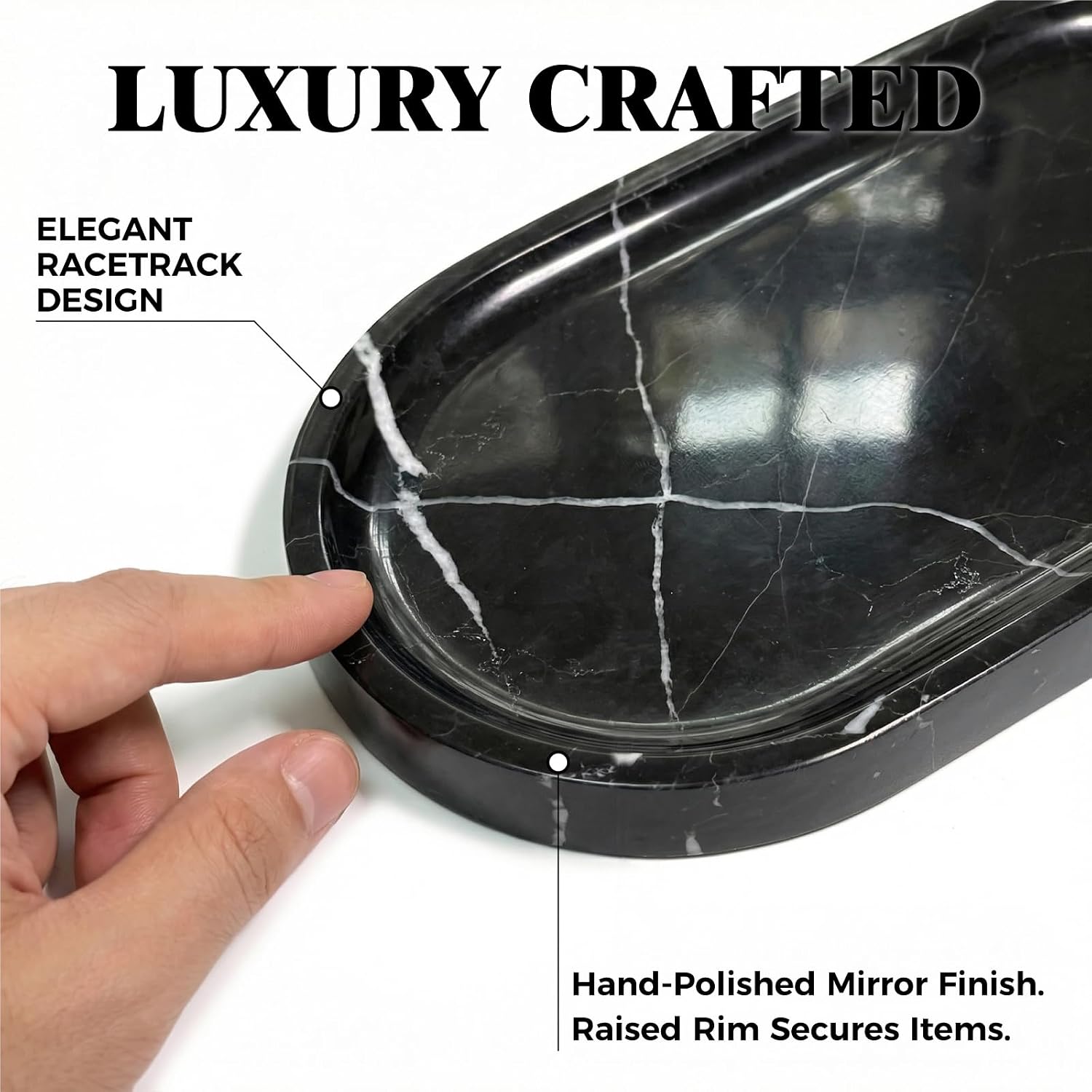 Natural Black Marble Tray for Bathroom Vanity & Counter, 10"x5"