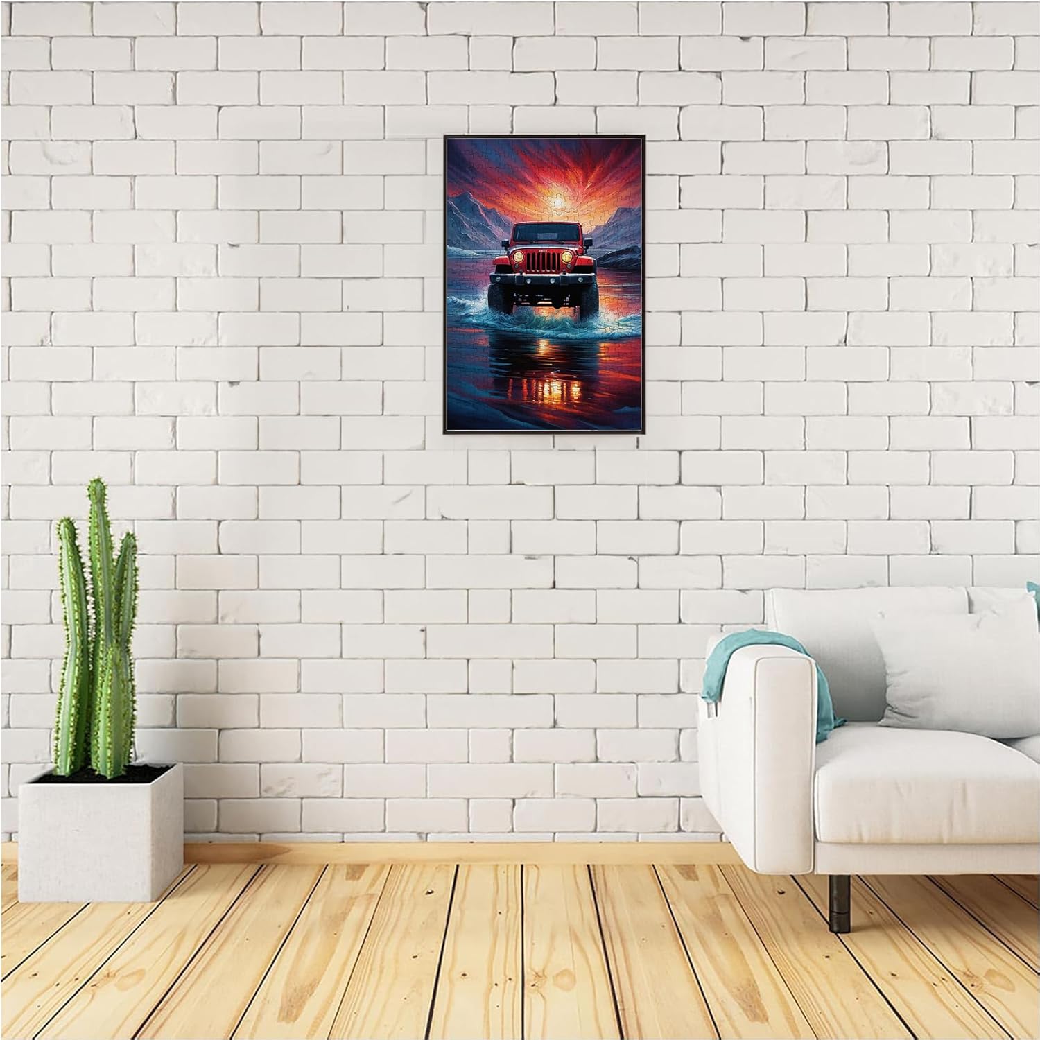 1000 Pieces Jigsaw Puzzle Aurora Borealis Adult and Teen Family Fun Gifts,Car Artwork Puzzle,Jeep in The Water Theme Home Decor Painting High Difficulty Puzzle Art