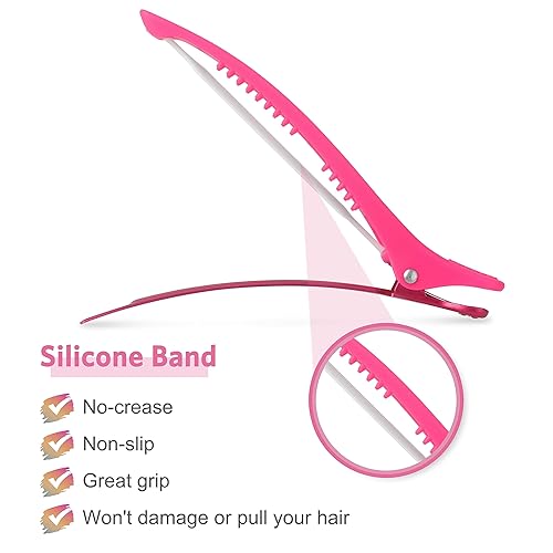 Miniatura 3 de AIMIKE Accesorios para el peinado del cabello, 6 pinzas de pato sin arrugas con banda de silicona para seccionar, rodillo, corte y uso en salón en