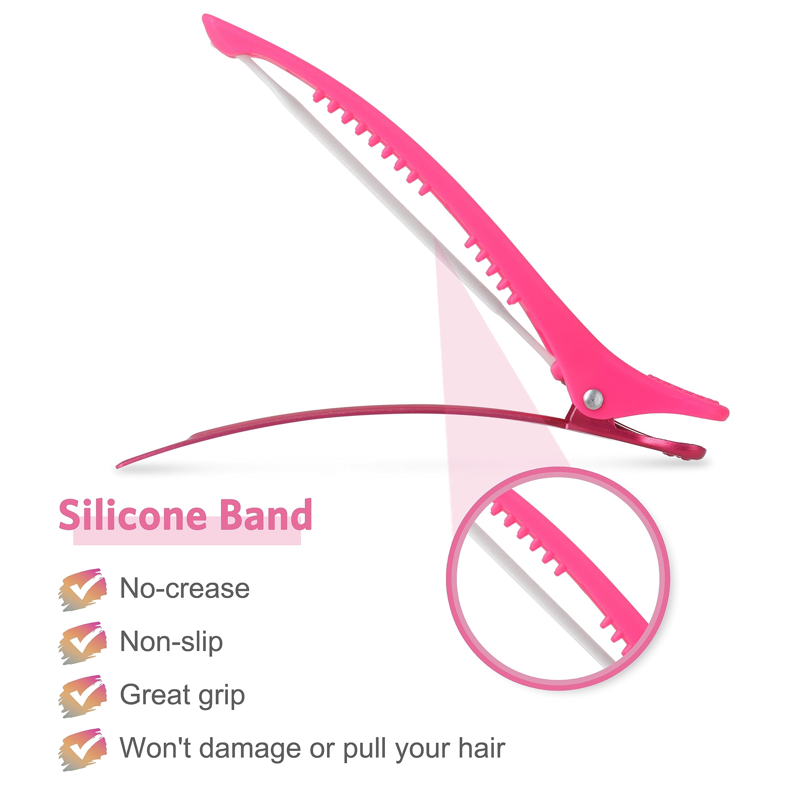AIMIKE 6pcs Duck Billed Hair Clips with Silicone Band - No Crease Styling & Sectioning Clips, Salon Rainbow & Neon - Image 3