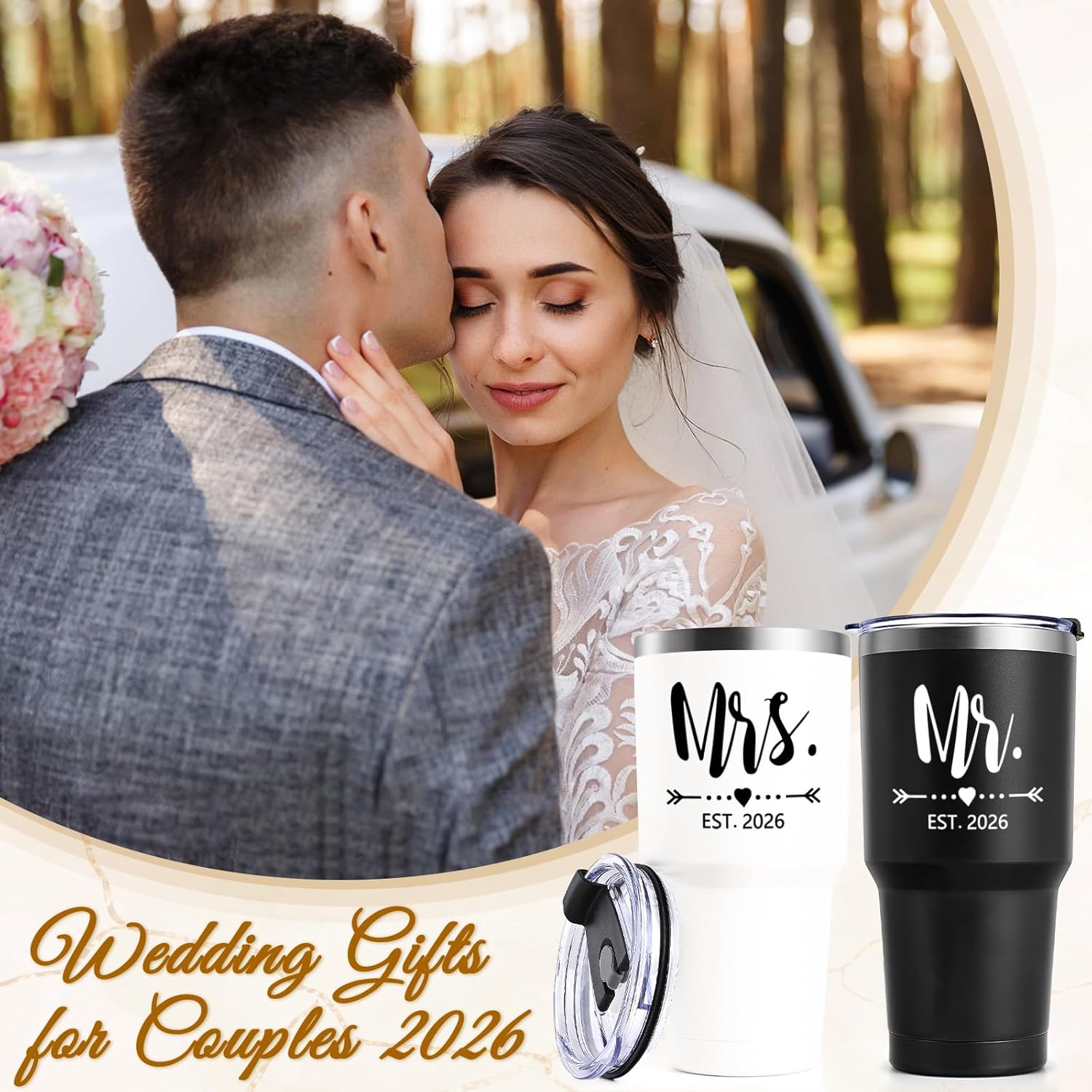 Lifecapido Mr and Mrs Gifts, Wedding Gifts for Couples 2026 Mr & Mrs 30oz Tumbler Set, His and Hers Engagement Gift for Couple Bride Groom(Black & White) - Image 2