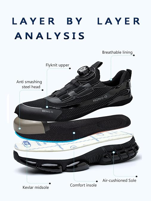 Men's Work Safety Shoes, Steel Toe, Rotating Buckle