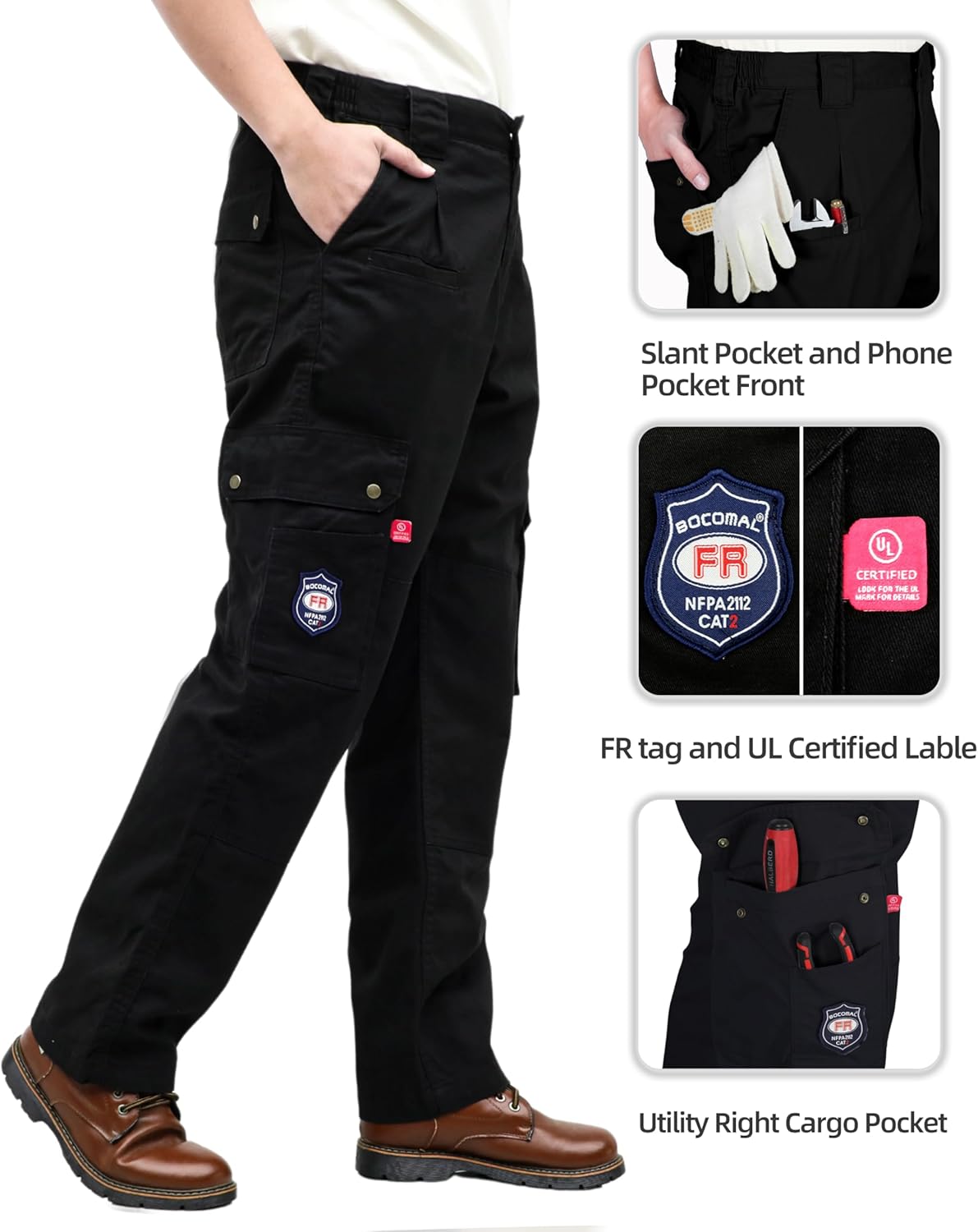 BOCOMAL FR Pants for Men Cargo Flame Resistant Pants(2112&CAT2) 100% C 7.5oz Utility Fire Resistant Pants - Image 4
