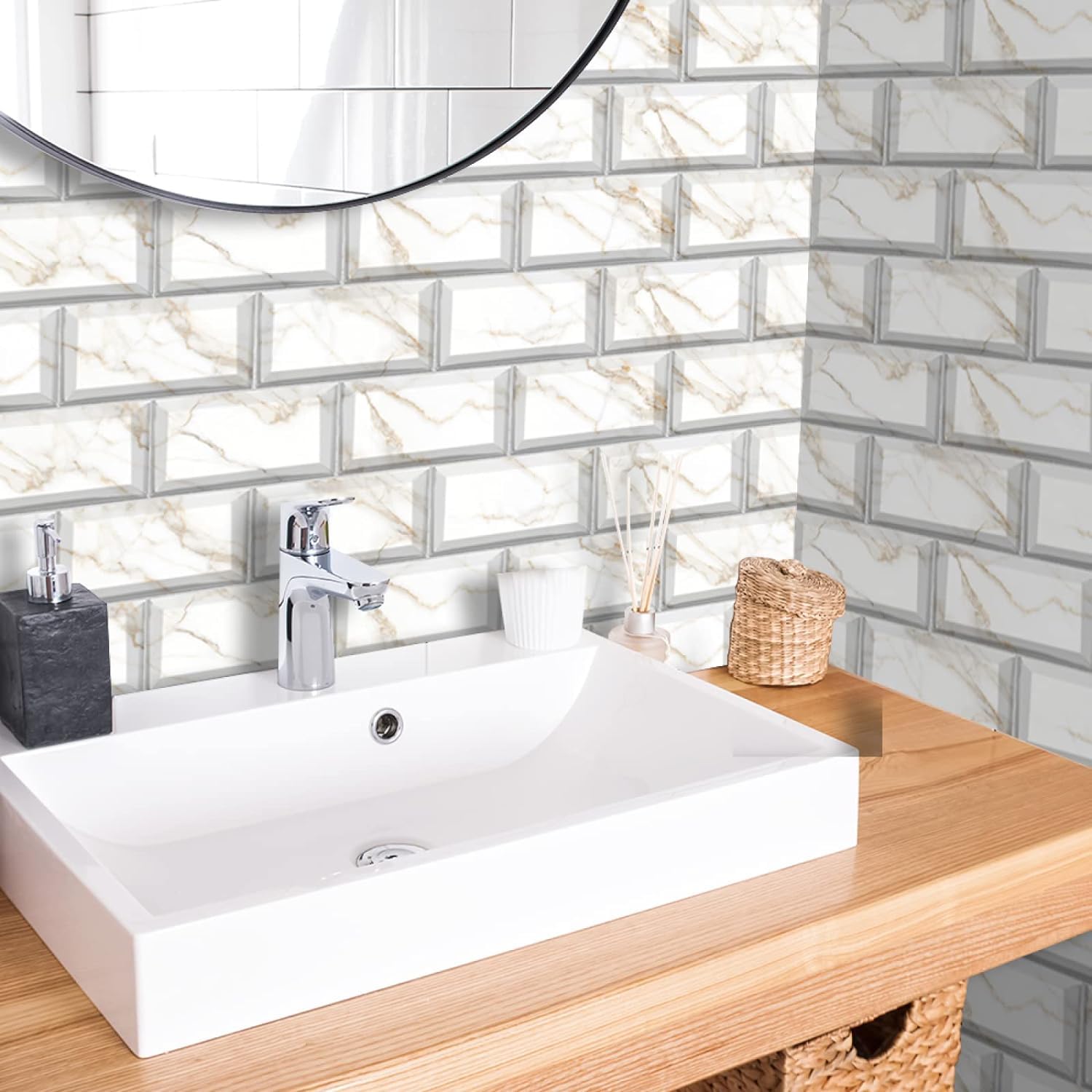 Papier peint marbre blanc beige pour crédence cuisine et bain