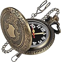 Realpoo Bronze Shield Men's Quartz Pocket Watch with Arabic Numerals, Luminous Dial & Chain - 45mm Vintage Style