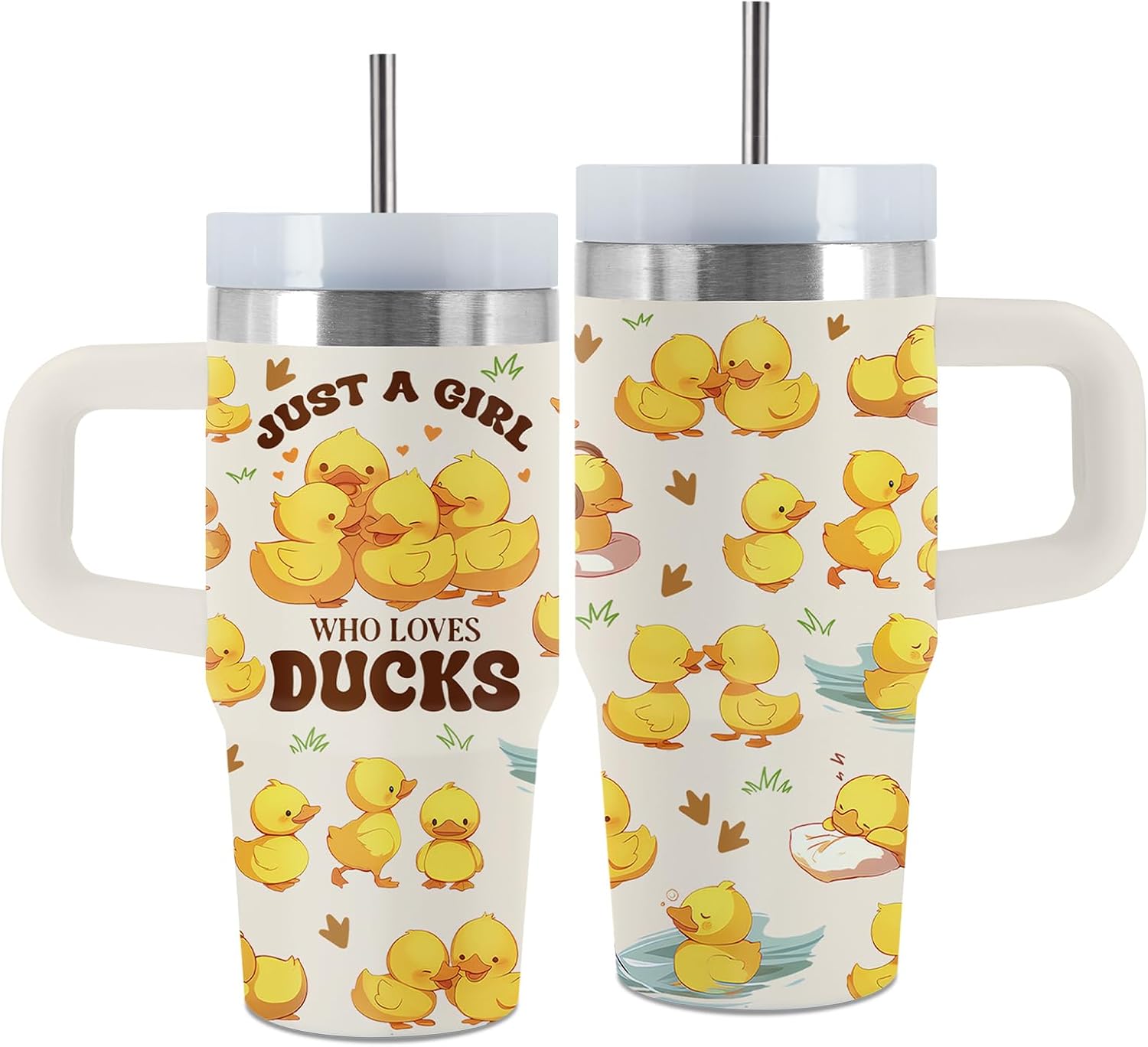 Duck 14 oz Water Bottle, with Handle Straw, Insulated Coffee Cup