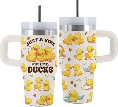 Duck 14 oz Water Bottle, with Handle Straw, Insulated Coffee Cup