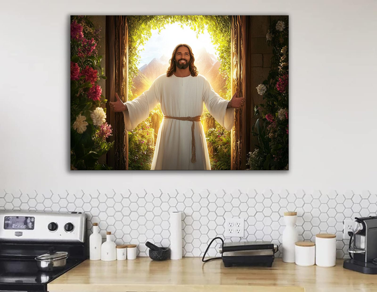 DMZPKZB Chrystus malarstwo ścienne Religia, kościoły i kwiaty dekoracje ścienne Chrystus religie malarstwo ścienne-60 x 90 cm oprawione (biały)