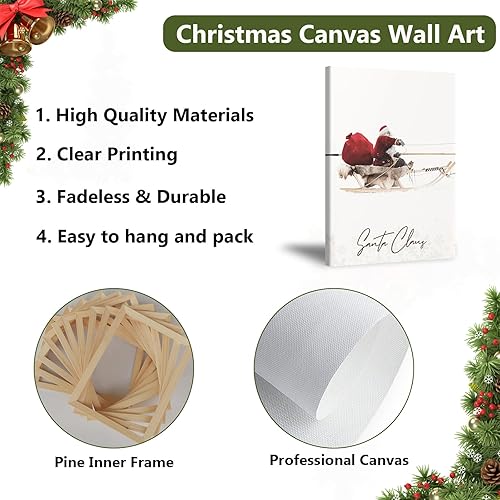 Miniatura 5 de Pennimor Lienzo decorativo para pared de Navidad, juego de 3 impresiones enmarcadas de 20 x 28 pulgadas, Papá Noel y renos, póster rústico de