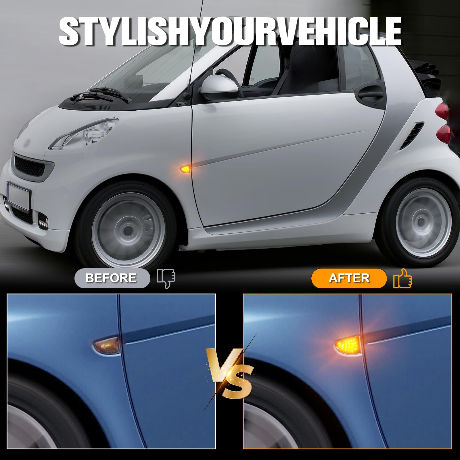 Frecce Laterale a LED per Smart Fortwo W451 Coupe Cabrio 2007-2019, Indicatori di Direzione Laterale a LED Canbus, 2 Pezzi