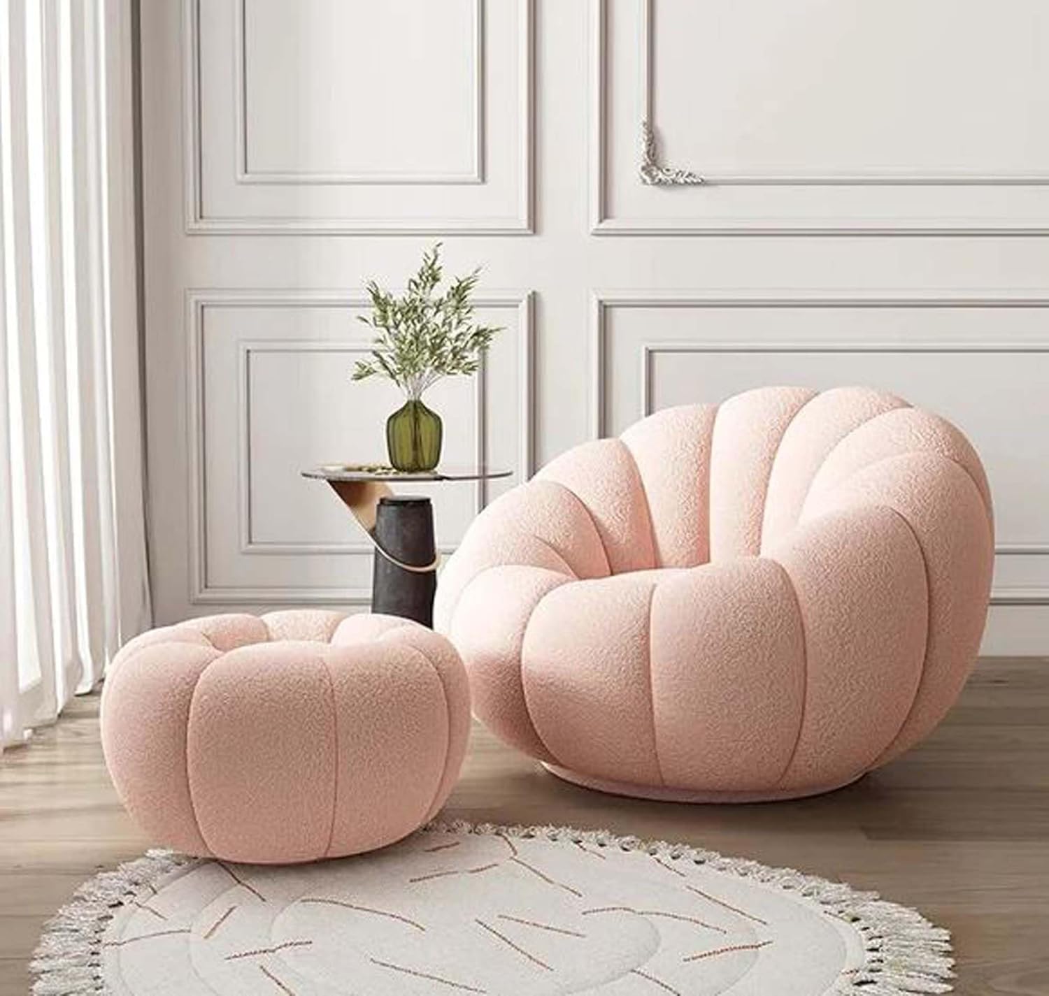 Woodheart Shop Pumpkin Style Wooden Sofa Chair with Ottoman (Pink)-image-31