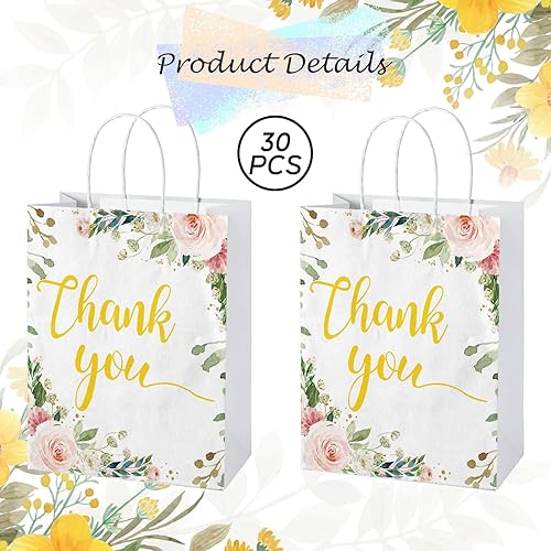 Miniatura 2 de 30 bolsas de regalo de agradecimiento con diseño floral, 8.66 x 7 x 3.14 pulgadas, bolsas de papel kraft de agradecimiento con asa para bodas,