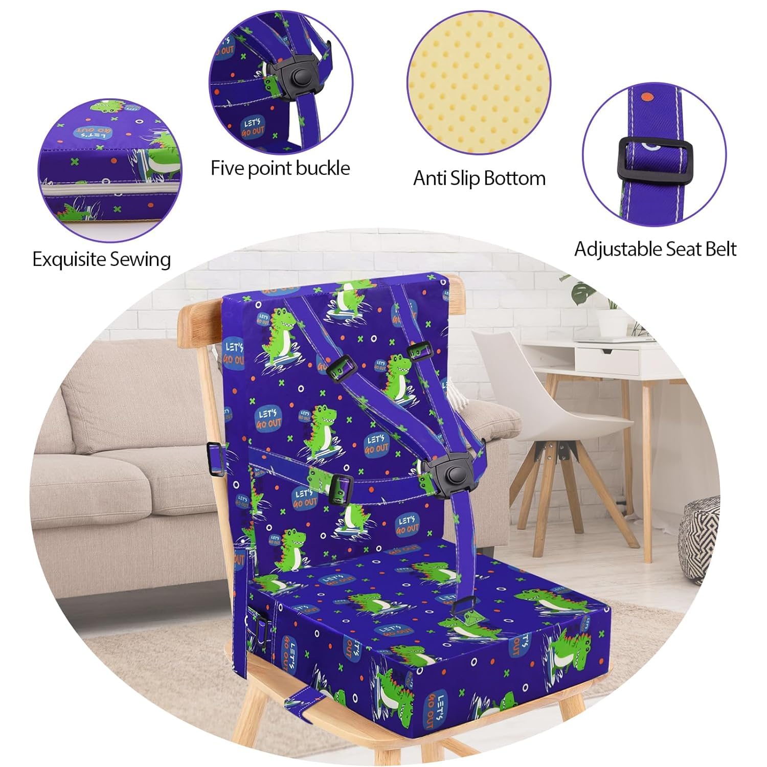 Rialzo da Sedia per Bambini, Cuscino Rialzo Sedia per Bambini Fibbia a 5 Punti Sicurezza più Forte 2 Pezzi (Blu)