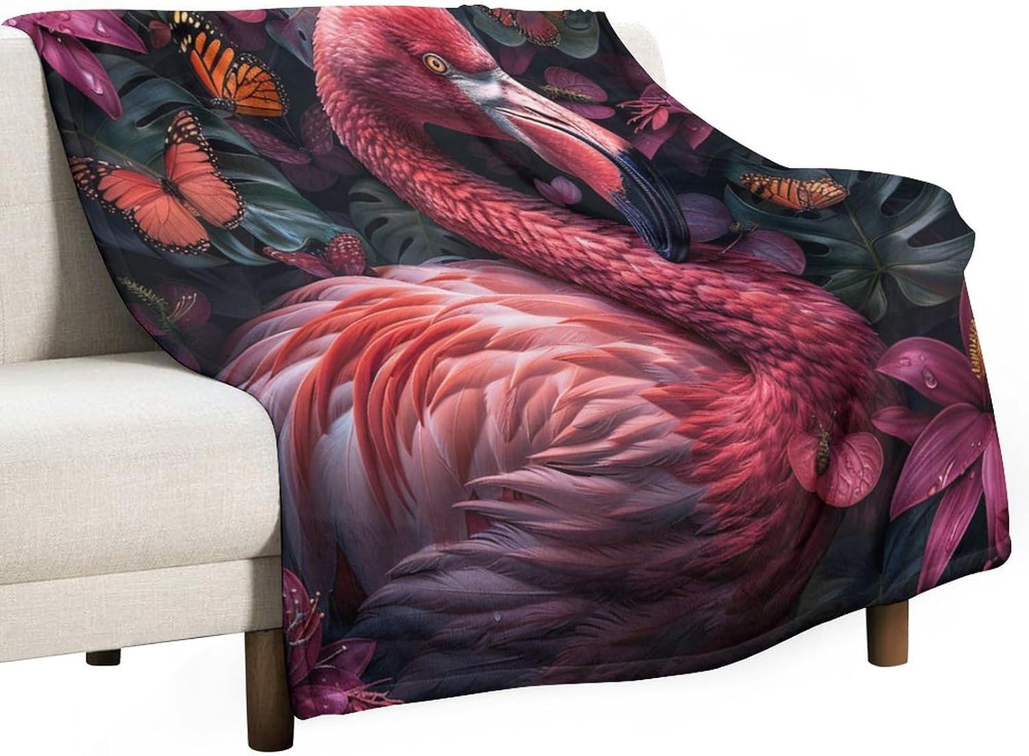 Fantasy Flamingo Animal Blanket, Soft Fuzzy Flannel Butterfly Floral Palm Leaves Throw Blanket for Sofa Couch Bed, Picnic, 30x40 Inch