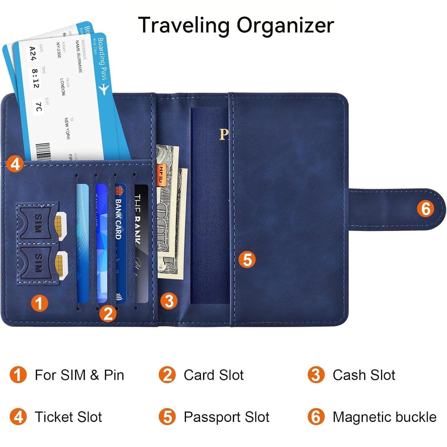 Passport Holder for Travel, Premium PU Leather FID Blocking Passport Wallet Passport Cover Travel Essentials Card Case, Blue - 4