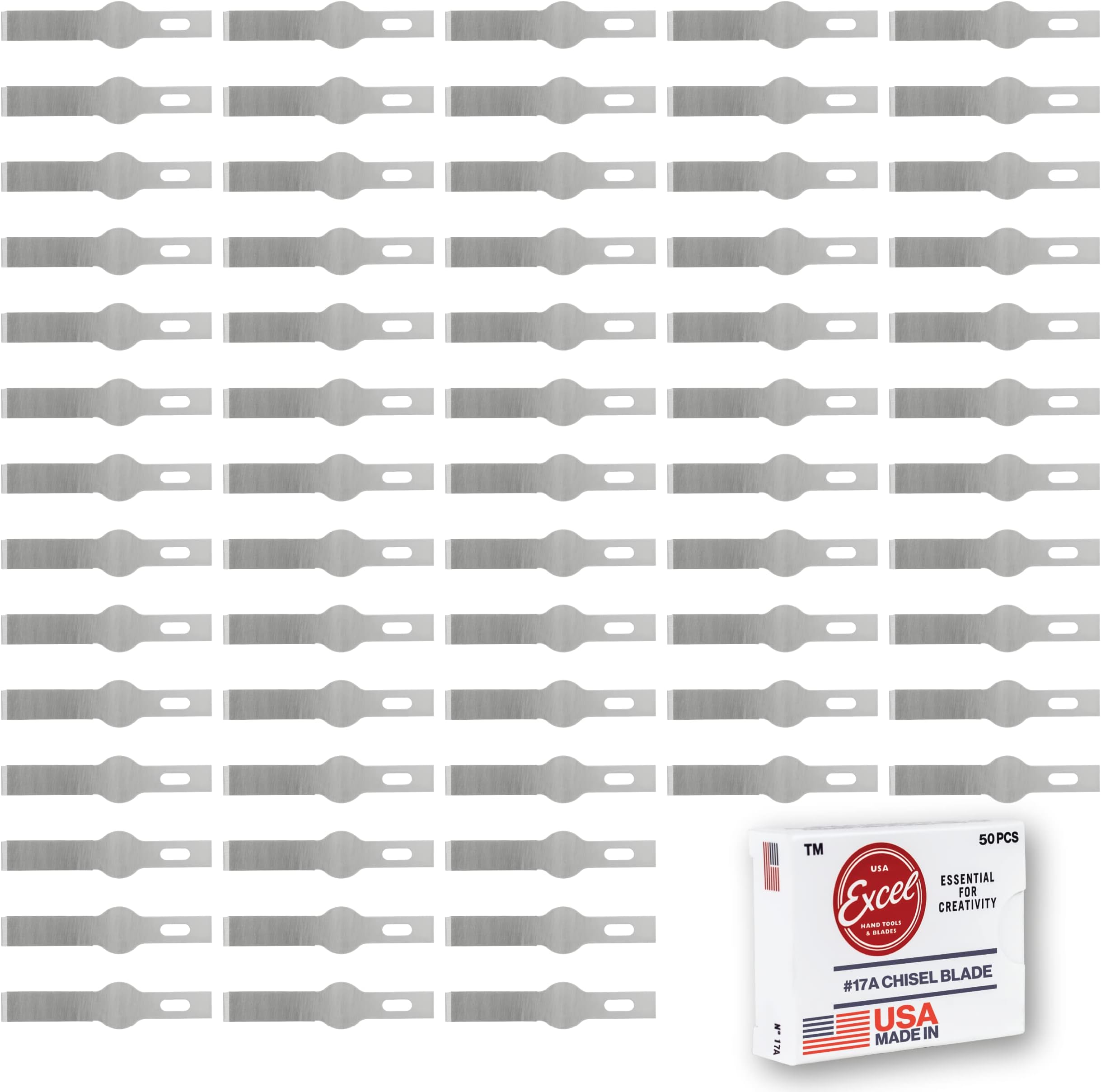 #17 Chisel Replacement Blades - 50 Pack Double Honed Craft Knife Blades - Perfect for Trimming Wood, Plastic, Paper, Leather and DIY, Made in USA