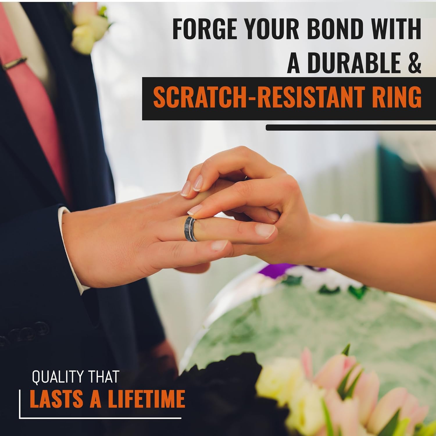 Gentlemen's Bands Men's Tungsten Carbide Wedding Band - Premium Grade Hammered Brushed Tungsten Wedding Ring for Men - Includes Silicone Band, Leather Drawstring Pouch, and Luxury Walnut Box - Image 5