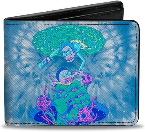 Buckle-Down Rick and Morty Wallet, Bifold, Rick and Morty Circuit Faces Portal Gun, Cuero Vegano, Casual