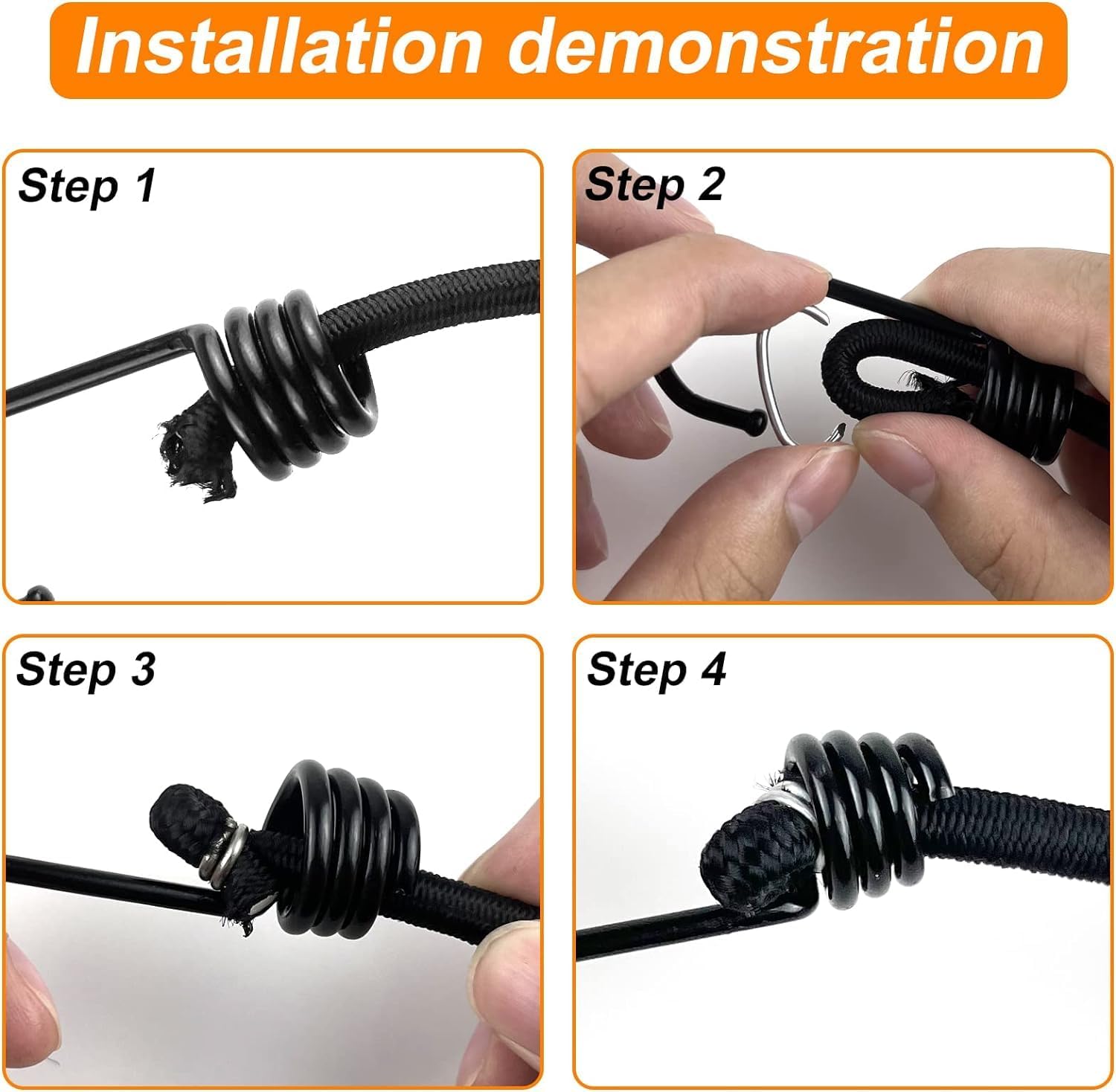 50 PCs Plastic Coated Bungee Cord Hooks Spiral Bungee Hooks and 50 PCs Hog Rings