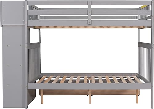 Miniatura 7 de Litera matrimonial sobre matrimonial con 2 cajones y escaleras convertible en 2 camas la litera con escalera y rieles de seguridad para niños